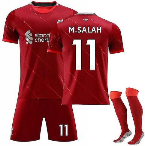 Liver Salah Red Home Soccer Kids Jersey + Shorts + Socks Set Kit Size Small (6-7 Years Old) For Youth in Saudi Arabia