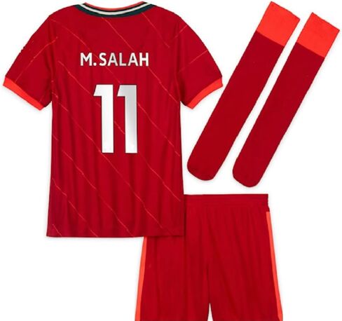 Liver Salah Red Home Soccer Kids Jersey + Shorts + Socks Set Kit Size Small (6-7 Years Old) For Youth in Saudi Arabia