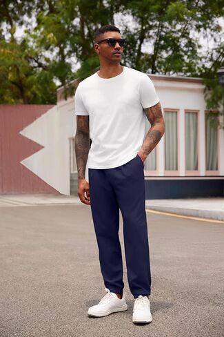COOFANDY Men's Linen Casual Lightweight Pants Elastic Waist Drawstring Beach Pants with Pockets in Saudi Arabia