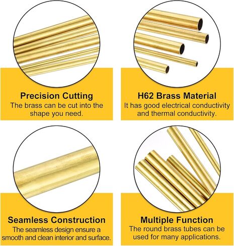 uxcell 2pcs H62 Brass Round Tube ، 2.5mm OD 0.5mm سماكة الجدار 300 مم دقة أنابيب مستقيمة للأنابيب المستقيمة لمشاريع DIY الحرف البستنة. in Kuwait