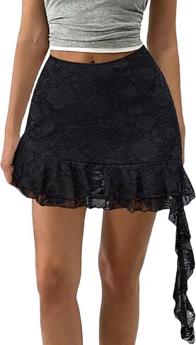 Avidlove Lace Skirts for Women Sexy Flowy Asymmetrical Low Rise Ruffle Mini Skirt in Saudi Arabia