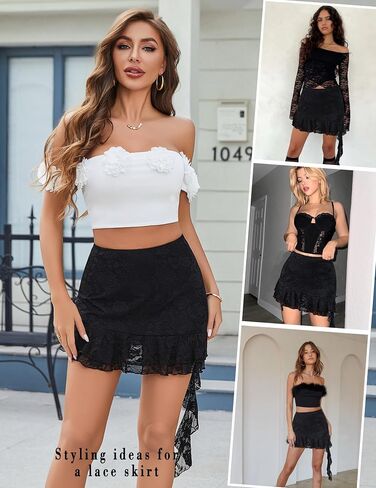 Avidlove Lace Skirts for Women Sexy Flowy Asymmetrical Low Rise Ruffle Mini Skirt in Saudi Arabia