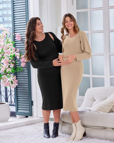 V FOR CITY Maternity Dress Sweater Two Piece Sets for Women Bodycon Dresses Tank Slit Cropped Cardigan Long Sleeve Knit in Saudi Arabia