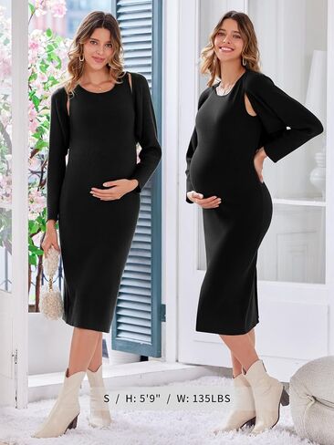 V FOR CITY Maternity Dress Sweater Two Piece Sets for Women Bodycon Dresses Tank Slit Cropped Cardigan Long Sleeve Knit in Saudi Arabia