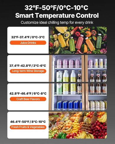 VEVOR Commercial Merchandiser Refrigerator 2 Glass Doors, Cubic Ft, Upright Display Beverage Cooler 79" Tall x 39.4" Width, Fridge with LED Lighting for Drink Wine Soda, Gold, 23 cu.ft in Saudi Arabia