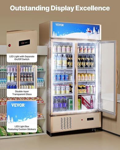 Vevor التجاري التاجر ثلاجة 2 أبواب زجاجية ، FT مكعب ، عرض مستقيم عرض مشروب 79 "طويل × 39.4" ، ثلاجة مع إضاءة LED لصودا الخمر الشراب ، الذهب ، 23 مترًا. in Saudi Arabia