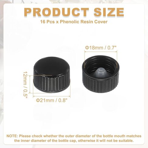 uxcell 16 Pcs Phenolic Resin Cover, 28mm Poly Seal Screw Caps Plastic Replacement Bottle Caps Thread Plastic Lids for Chemicals Food Cosmetics Bottles, Black in Saudi Arabia