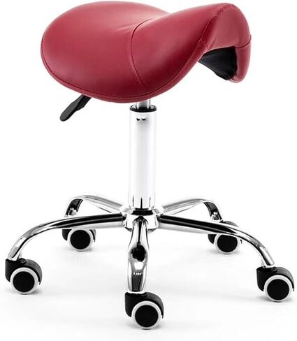 Saddle Chair Dental Office Saddle Ergonomic Stool, Swivel Adjustable Rolling Chair with Wheels, PU Leather Salon Seat for Tattoo,Beauty,Lash,Massage(Red) in Saudi Arabia