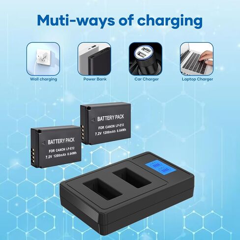 LP-E10 بطارية 2-pack 1600mAh وشاحن USB سريع المزدوج لـ Canon LP E10 ، EOS REBEL T7 T6 T3 T3 T100 ، KISS X50 X70 X80 X90 ، EOS 1100D 1200D 1300D 1500D 2000D 3000D 4000D 4000D 4000D CAMERAS in Kuwait