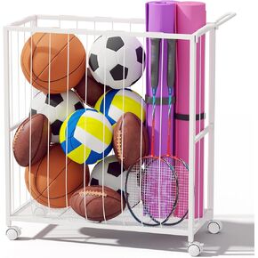 Ball Storage Bin Rolling Sports Ball Cart, Metal Garage Organizer Sport Rack, Ball Basket Storage, Ball Cage for Garage or Gym, Indoor & Outdoor Sports Equipment Organizer Black in Kuwait