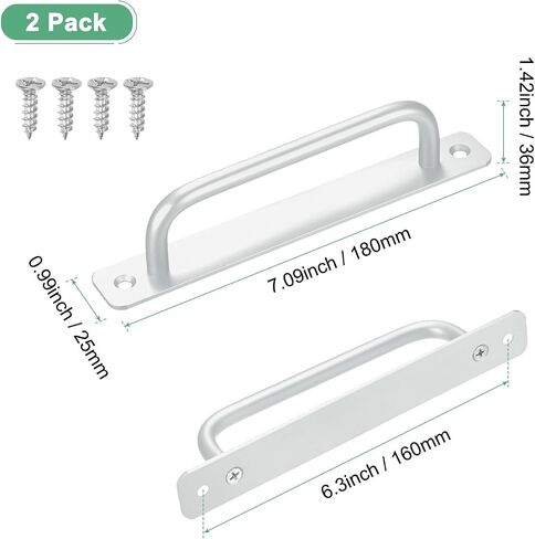 2-Pack Barn Door Handles, 6.3Inch/160mm Hole Center Aluminium Alloy Gate Handle with Mounting Screws for Bathroom/Wardrobe/Closet/Kitchen, Sliding Door Handle with Plate [Silver] in Saudi Arabia