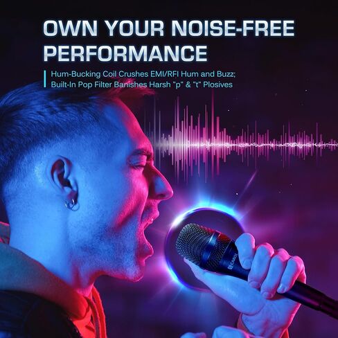 CAROL AC-910 XLR Wired Vocal Microphone – Dynamic Cardioid Mic with Dual-Engine AHNC Noise Cancelling Tech for Singing, Karaoke, Stage & Studio, Includes Microphone, Mic Clip & 14.8ft XLR Cable in Kuwait