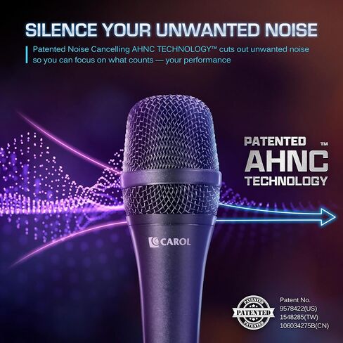 Carol AC-910 XLR ميكروفون صوتي سلكي-ميكروفون ديناميكي لأمراض القلب مع تقنية إلغاء الضوضاء AHNC ذات المحرك المزدوج للغناء ، الكاريوكي ، المسرح والاستوديو ، تشمل الميكروفون ، مقطع الميكروفون وكابل XLR 14.8 قدم in Kuwait