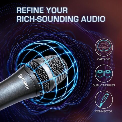 Carol AC-910 XLR ميكروفون صوتي سلكي-ميكروفون ديناميكي لأمراض القلب مع تقنية إلغاء الضوضاء AHNC ذات المحرك المزدوج للغناء ، الكاريوكي ، المسرح والاستوديو ، تشمل الميكروفون ، مقطع الميكروفون وكابل XLR 14.8 قدم in Kuwait