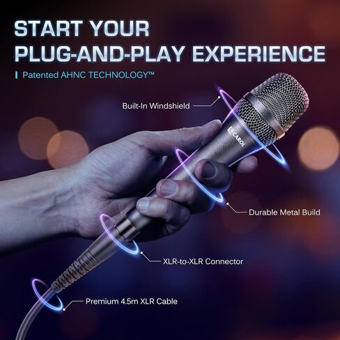 Carol AC-910 XLR ميكروفون صوتي سلكي-ميكروفون ديناميكي لأمراض القلب مع تقنية إلغاء الضوضاء AHNC ذات المحرك المزدوج للغناء ، الكاريوكي ، المسرح والاستوديو ، تشمل الميكروفون ، مقطع الميكروفون وكابل XLR 14.8 قدم in Kuwait