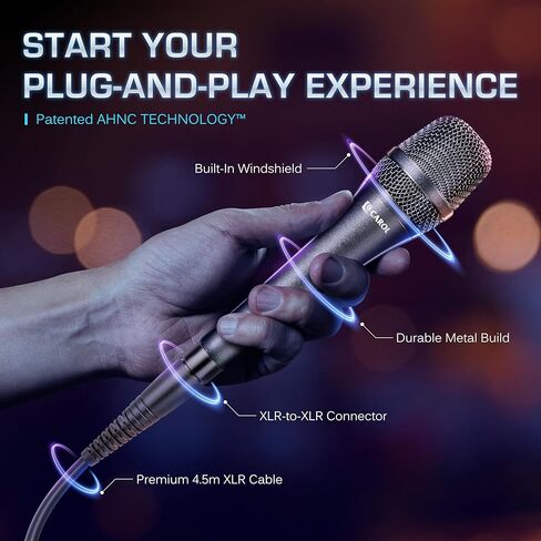 CAROL AC-910 XLR Wired Vocal Microphone – Dynamic Cardioid Mic with Dual-Engine AHNC Noise Cancelling Tech for Singing, Karaoke, Stage & Studio, Includes Microphone, Mic Clip & 14.8ft XLR Cable in Kuwait