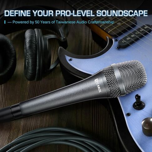 CAROL AC-910 XLR Wired Vocal Microphone – Dynamic Cardioid Mic with Dual-Engine AHNC Noise Cancelling Tech for Singing, Karaoke, Stage & Studio, Includes Microphone, Mic Clip & 14.8ft XLR Cable in Kuwait