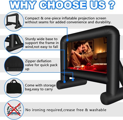 GZKYYLEGS 14 Feet Indoor and Outdoor Inflatable Blow up Mega Movie Projector Screen with Carry Bag for Front and Rear Projection in Kuwait