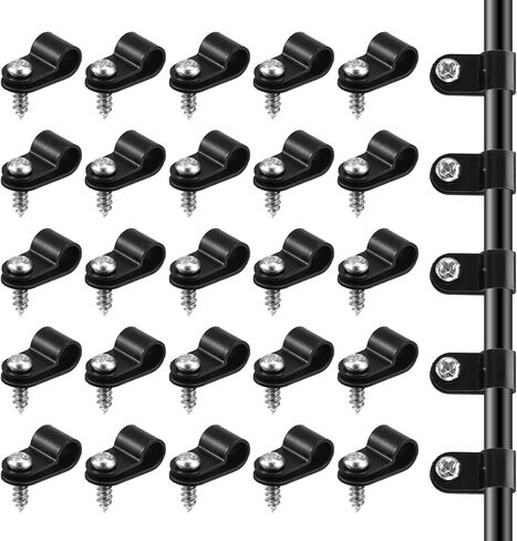 50 PCS 1/4 بوصة مقاطع كابل في الهواء الطلق ، مقاطع مصباح حبل بلاستيكية مقاطع سلك أسود ، مقاطع جدار سلك التمديد مع مسامير لإدارة الأسلاك (1/4 بوصة) in Saudi Arabia