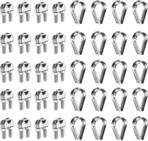 UXCELL 20 PCS M4 مقاطع حبل سلك الفولاذ المقاوم للصدأ مقاوم المقاوم للصدأ ومجموعة الرعب ، 5/32 "حبل الأسلاك مشابك كبلات كابل السرج من أجل حبل الأسلاك in Saudi Arabia