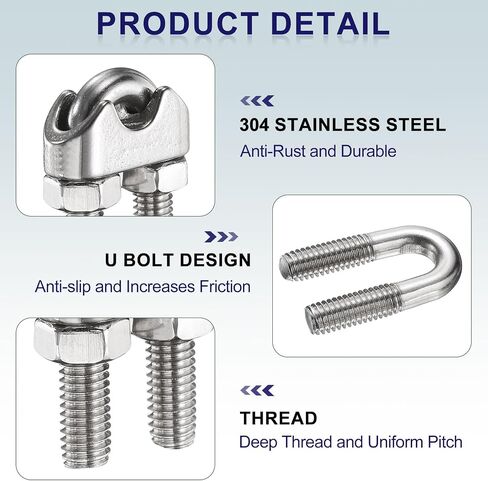UXCELL 20 PCS M4 مقاطع حبل سلك الفولاذ المقاوم للصدأ مقاوم المقاوم للصدأ ومجموعة الرعب ، 5/32 "حبل الأسلاك مشابك كبلات كابل السرج من أجل حبل الأسلاك in Saudi Arabia