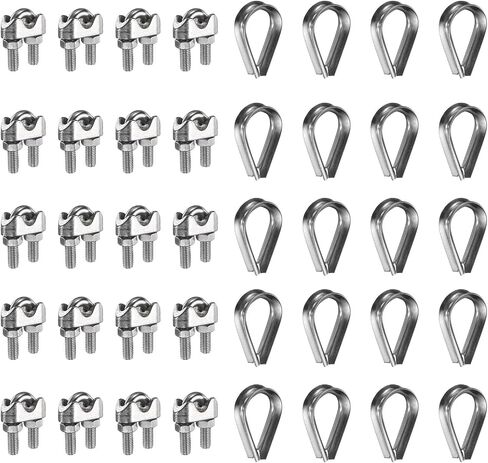 UXCELL 20 PCS M4 مقاطع حبل سلك الفولاذ المقاوم للصدأ مقاوم المقاوم للصدأ ومجموعة الرعب ، 5/32 "حبل الأسلاك مشابك كبلات كابل السرج من أجل حبل الأسلاك in Kuwait