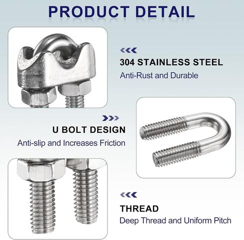 UXCELL 20 PCS M4 مقاطع حبل سلك الفولاذ المقاوم للصدأ مقاوم المقاوم للصدأ ومجموعة الرعب ، 5/32 "حبل الأسلاك مشابك كبلات كابل السرج من أجل حبل الأسلاك in Kuwait