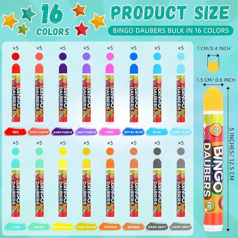 CRTIIN 80 Pack Dot Markers ، 16 ألوان متنوعة مجموعة Bingo Daubers ، 0.4 أوقية Bingo Supplies علامات الطلاء النقاط للفن والحرف الرسم مستلزمات الرسم فئة التلوين in Saudi Arabia