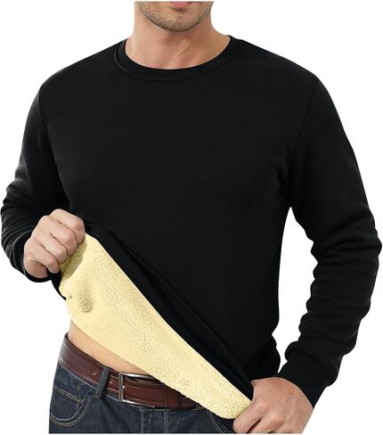 Thermal Shirts for Men Fleece Lined Sweatshirt Warm Sherpa Pullover Crewneck Sweatshirts Winter Thermal Tops in Saudi Arabia