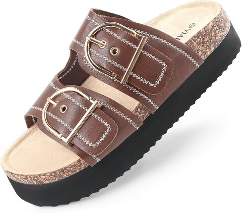 Chunky Platform Sandals for Women, Waterproof Non-Slip Rubber Sole, Adjustable Double Buckle, Arch Support Open Toe Slide Sandals, Comfortable Black Wedge Sandals for Women in Saudi Arabia