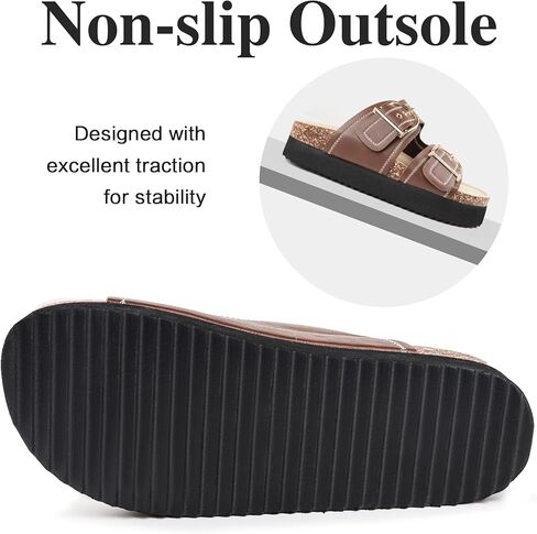 Chunky Platform Sandals for Women, Waterproof Non-Slip Rubber Sole, Adjustable Double Buckle, Arch Support Open Toe Slide Sandals, Comfortable Black Wedge Sandals for Women in Saudi Arabia