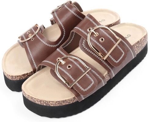 Chunky Platform Sandals for Women, Waterproof Non-Slip Rubber Sole, Adjustable Double Buckle, Arch Support Open Toe Slide Sandals, Comfortable Black Wedge Sandals for Women in Saudi Arabia