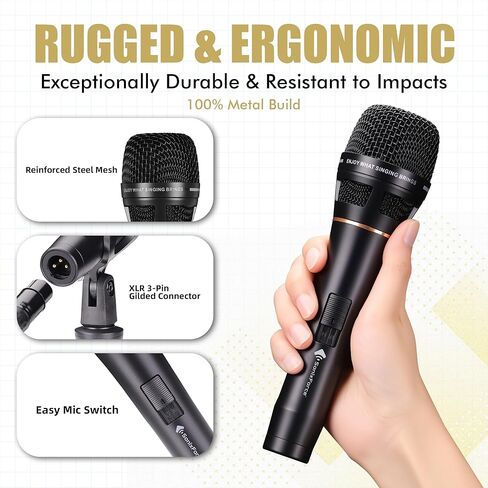 Dynamic Microphone - Premium Handheld Wired Mic with 16ft XLR to 1/4" Audio Cable - Professional Cardioid Vocal Microphone for Singing, Speaking, Karaoke & Living Stage in Kuwait