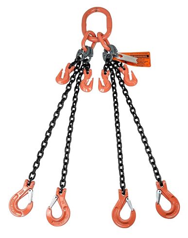 Chain Sling - 3/8" x 10' Quad Leg with Sling Hooks and Adjusters - Grade 100 in Kuwait