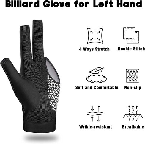 Riverruns Billiard Pool Glove for Left Hand 3 Finger, Snooker Cue Sport Glove for Men Women in Saudi Arabia