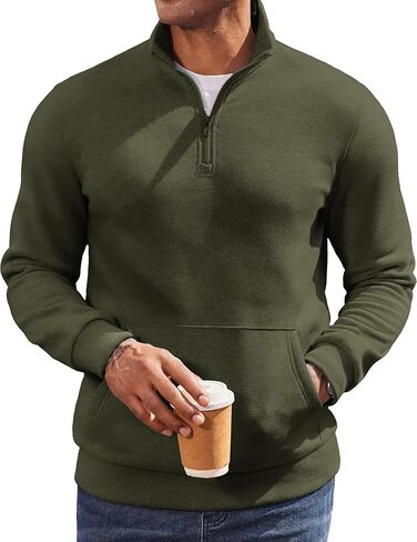 COOFANDY Mens Quarter Zip Pullover Fleece Lined Sweatshirts Long Sleeve Mock Neck Sweater with Pocket in Saudi Arabia