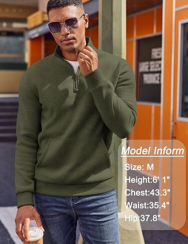 COOFANDY Mens Quarter Zip Pullover Fleece Lined Sweatshirts Long Sleeve Mock Neck Sweater with Pocket in Saudi Arabia