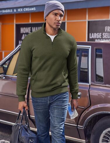 COOFANDY Mens Quarter Zip Pullover Fleece Lined Sweatshirts Long Sleeve Mock Neck Sweater with Pocket in Saudi Arabia
