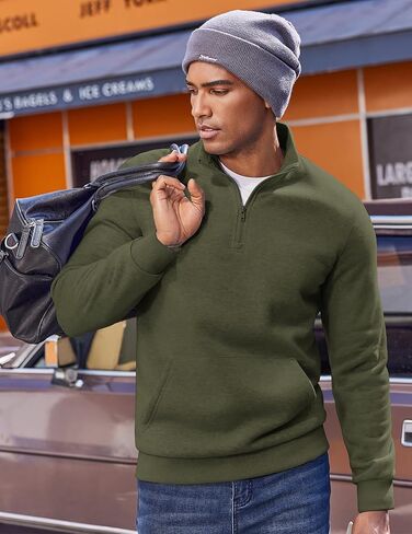 COOFANDY Mens Quarter Zip Pullover Fleece Lined Sweatshirts Long Sleeve Mock Neck Sweater with Pocket in Saudi Arabia