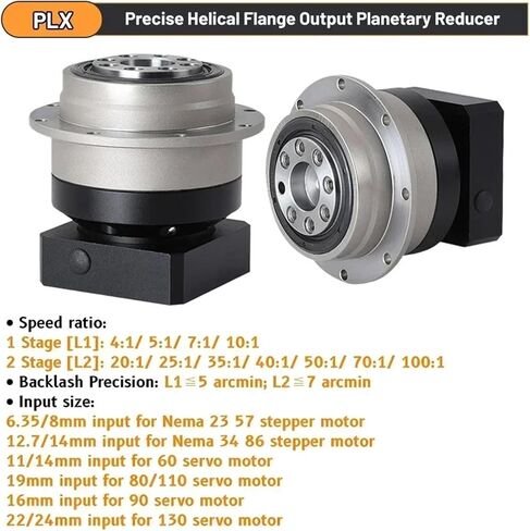 Flange Helical Gear Reducer Backlash 3 ≤Arcmin Ratio 3:1~100:1 Nema23/34 Gearbox(for 130 Servo 22mm,Ratio 40 to 1) in Kuwait