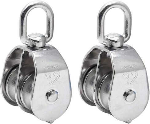 RANIT 2-Pack M32 Lifting Double Snatch Pulley Blocks, 304 Stainless Steel Pully Crane Swivel Hook Wire Rope Cable in Kuwait