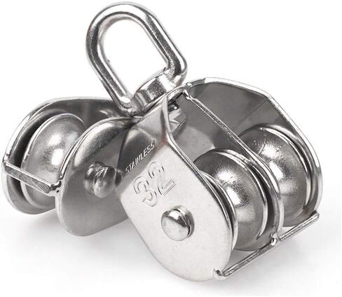 RANIT 2-Pack M32 Lifting Double Snatch Pulley Blocks, 304 Stainless Steel Pully Crane Swivel Hook Wire Rope Cable in Kuwait
