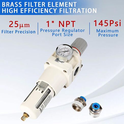WEITENG 1 "NPT Compressed Filter Filter Combo ، 5 Micron Brass Filter ، Semi-Auto Drain ، Polycarbonate Bowl ， 0-150 PSI Gauge ، for Industrial Pneumatic Air in Saudi Arabia