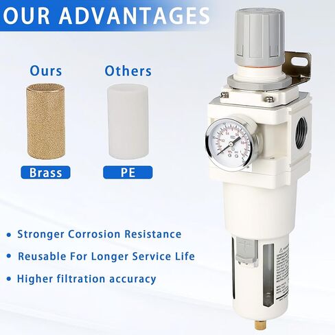 WEITENG 1 "NPT Compressed Filter Filter Combo ، 5 Micron Brass Filter ، Semi-Auto Drain ، Polycarbonate Bowl ， 0-150 PSI Gauge ، for Industrial Pneumatic Air in Saudi Arabia