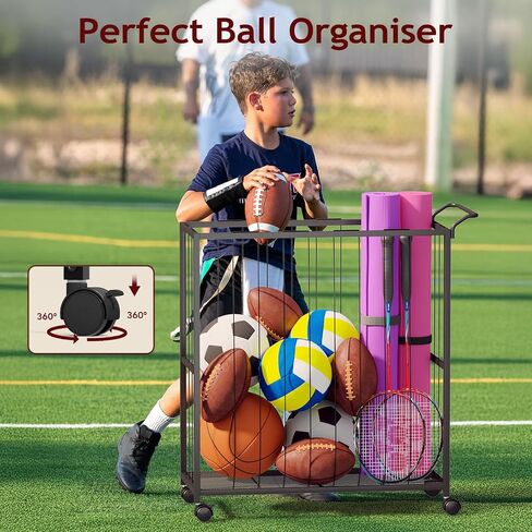Ball Storage Bin Rolling Sports Ball Cart, Metal Garage Organizer Sport Rack, Ball Basket Storage, Ball Cage for Garage or Gym, Indoor & Outdoor Sports Equipment Organizer Black in Saudi Arabia