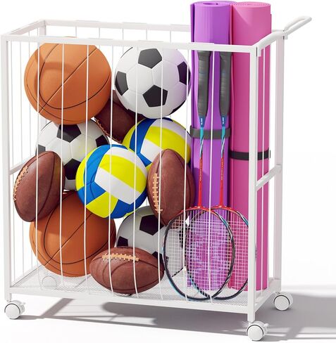 Ball Storage Bin Rolling Sports Ball Cart, Metal Garage Organizer Sport Rack, Ball Basket Storage, Ball Cage for Garage or Gym, Indoor & Outdoor Sports Equipment Organizer Black in Kuwait