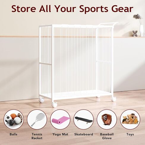 Ball Storage Bin Rolling Sports Ball Cart, Metal Garage Organizer Sport Rack, Ball Basket Storage, Ball Cage for Garage or Gym, Indoor & Outdoor Sports Equipment Organizer Black in Kuwait