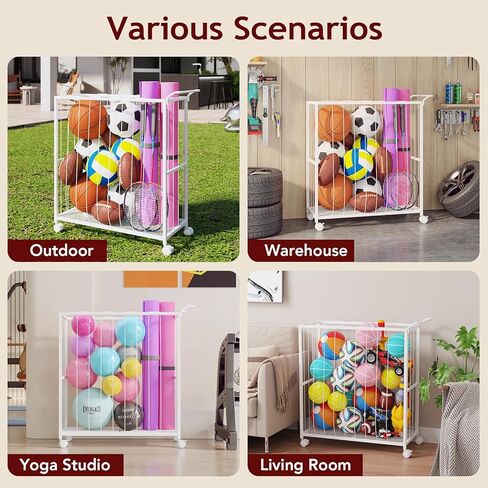 Ball Storage Bin Rolling Sports Ball Cart, Metal Garage Organizer Sport Rack, Ball Basket Storage, Ball Cage for Garage or Gym, Indoor & Outdoor Sports Equipment Organizer Black in Kuwait
