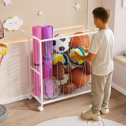 Ball Storage Bin Rolling Sports Ball Cart, Metal Garage Organizer Sport Rack, Ball Basket Storage, Ball Cage for Garage or Gym, Indoor & Outdoor Sports Equipment Organizer Black in Kuwait