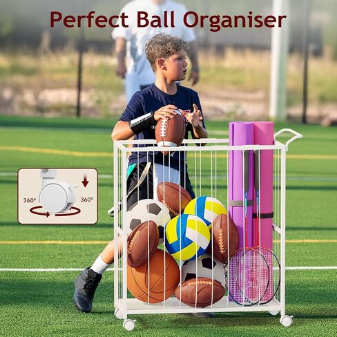 Ball Storage Bin Rolling Sports Ball Cart, Metal Garage Organizer Sport Rack, Ball Basket Storage, Ball Cage for Garage or Gym, Indoor & Outdoor Sports Equipment Organizer Black in Kuwait